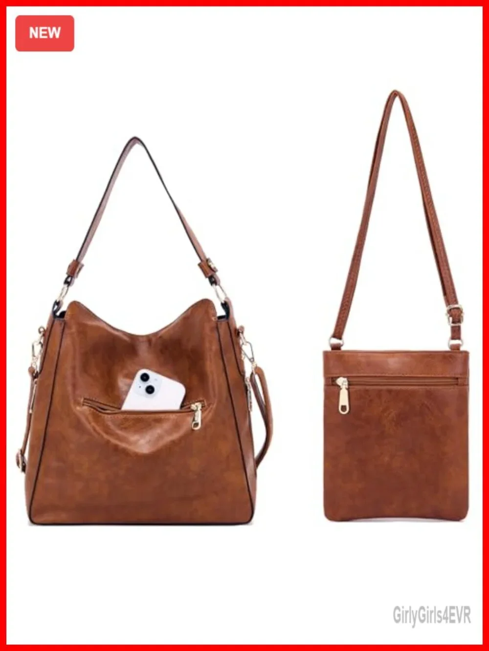 4-Piece Set Including Hobo Crossbody Bag, Tote, Wallet, and Coin Purse in Faux